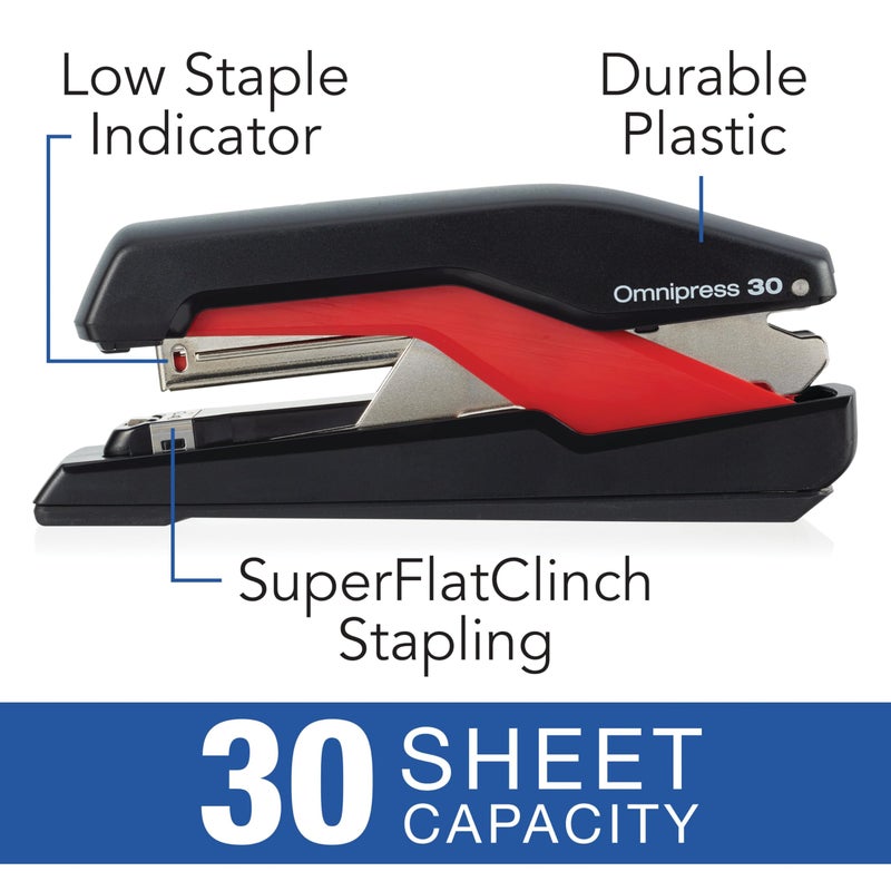 Swingline Stapler, Omnipress 30 Stapler, "Press Anywhere for Easier Use", 30 Sheet Capacity, Black/Red (5000586A) - Image 5